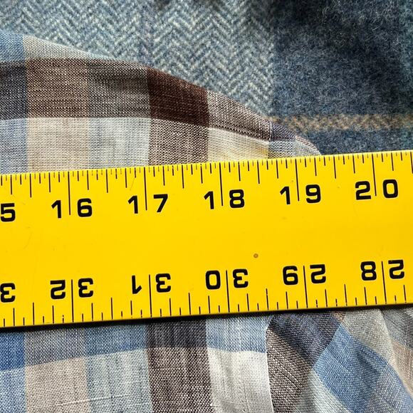 J. Hilburn Shirt Button Up Mens Brown Blue Plaid 100% Linen Collared Tailor - Picture 9 of 11